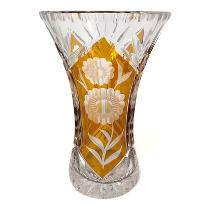 Cut to Clear Orange Floral Crystal Vase