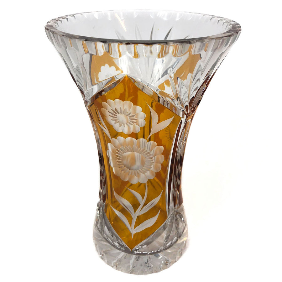 Cut to Clear Orange Floral Crystal Vase