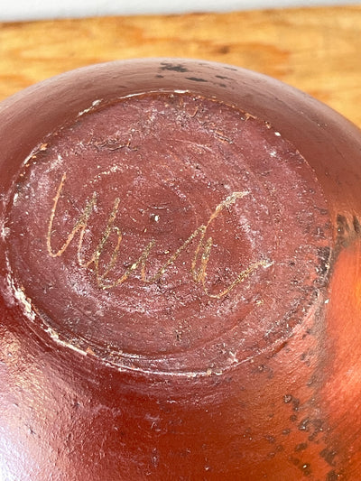 Vtg Studio Pottery Vase Orb Shaped
