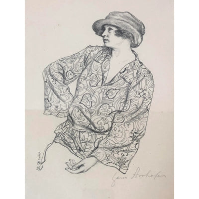 1923 Portrait Study Muz Perry Lithograph Sketched by Hans Strohofer