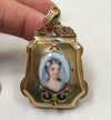 Ornate Victorian LOCKET G/F Gold Filled jewelry Pendant Portrait Porcelain Vtg