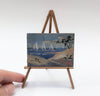 Vintage Miniature Oil Painting w/ Easel Cape Cod Sand Dune Sailboats Signed