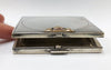 Vintage Square Art Deco Compact Case 14k Gold Sterling Silver Mirror Synthetic Rubies