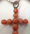 Rare Antique Salmon Coral Cross Copper Pendant Necklace Jewelry