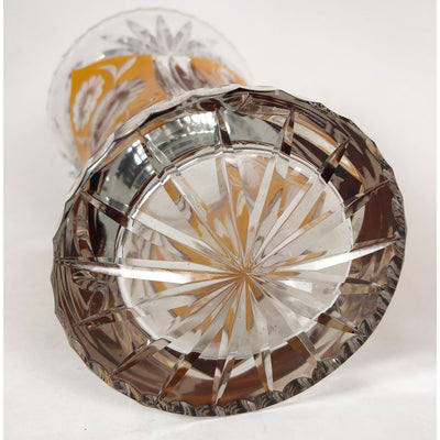 Cut to Clear Amber Floral Crystal Vase