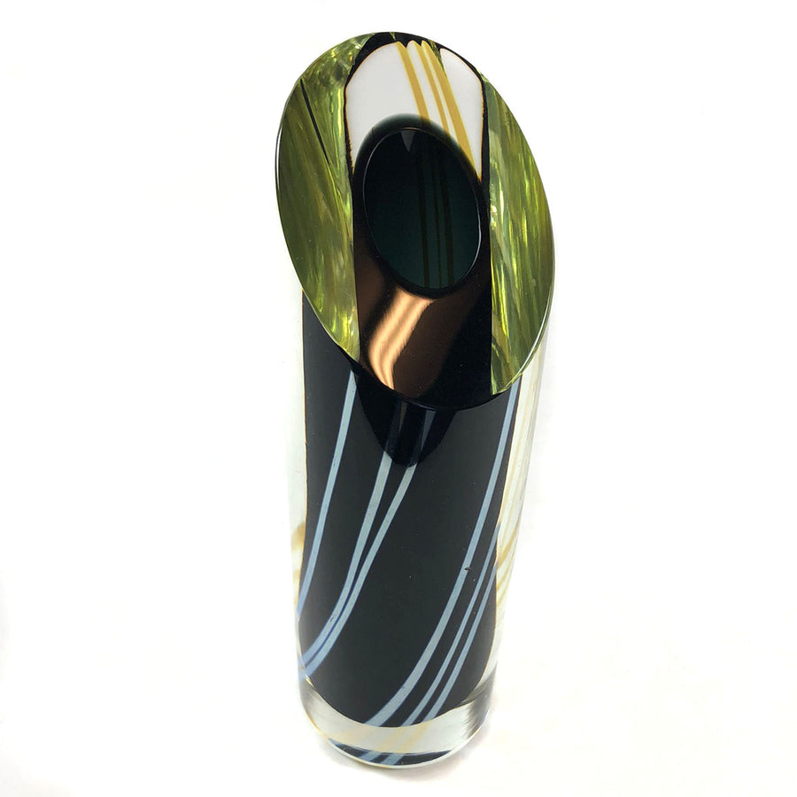 1988 Signed Correia Black & Silver Art Glass Vase
