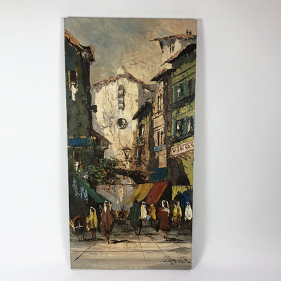 Vintage Oil on Canvas Spanish Village Landscape Signed
