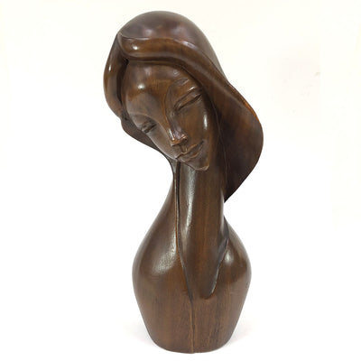 Vintage Art Deco Wood Bust of Woman Sculpture