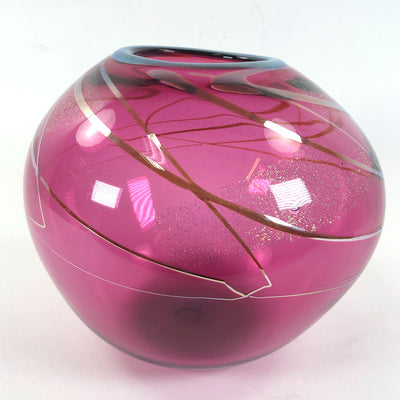 2001 Celestial Pink Art Glass Round Vase Signed Scott & Laura Curry