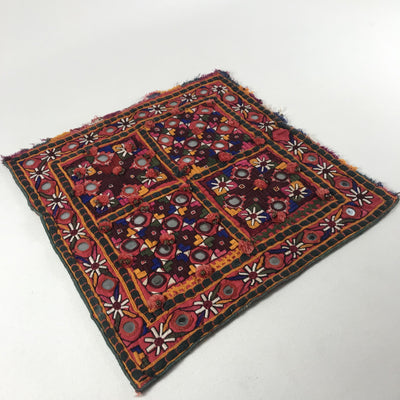 1970's Embroidered Indian Tapestry Square with Mirrors and Knotted Tassels