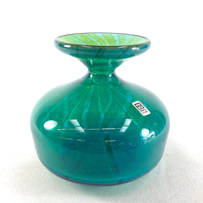 Vibrant Blue & Green Ming Pattern Vase Mdina Glass Malta Signed