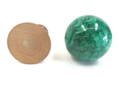 1970s Faux Malachite Sphere on Wood Stand
