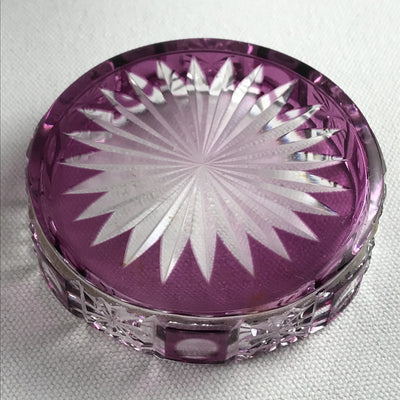 Bright Cranberry Cut Glass Vanity Jar Marked Made in France