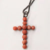 Rare Antique Salmon Coral Cross Copper Pendant Necklace Jewelry